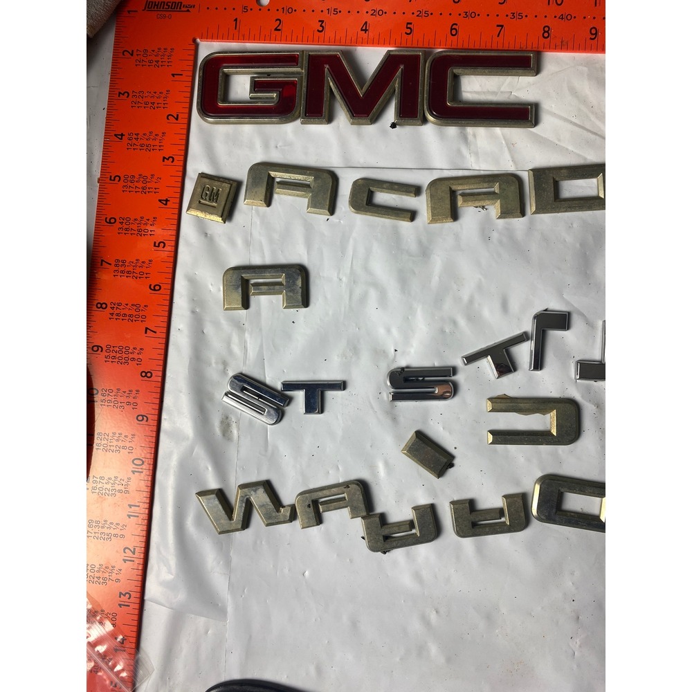Vintage GMC Acadia Emblem Lot Red Silver Gold Tone Exterior Badges GM Logo Set